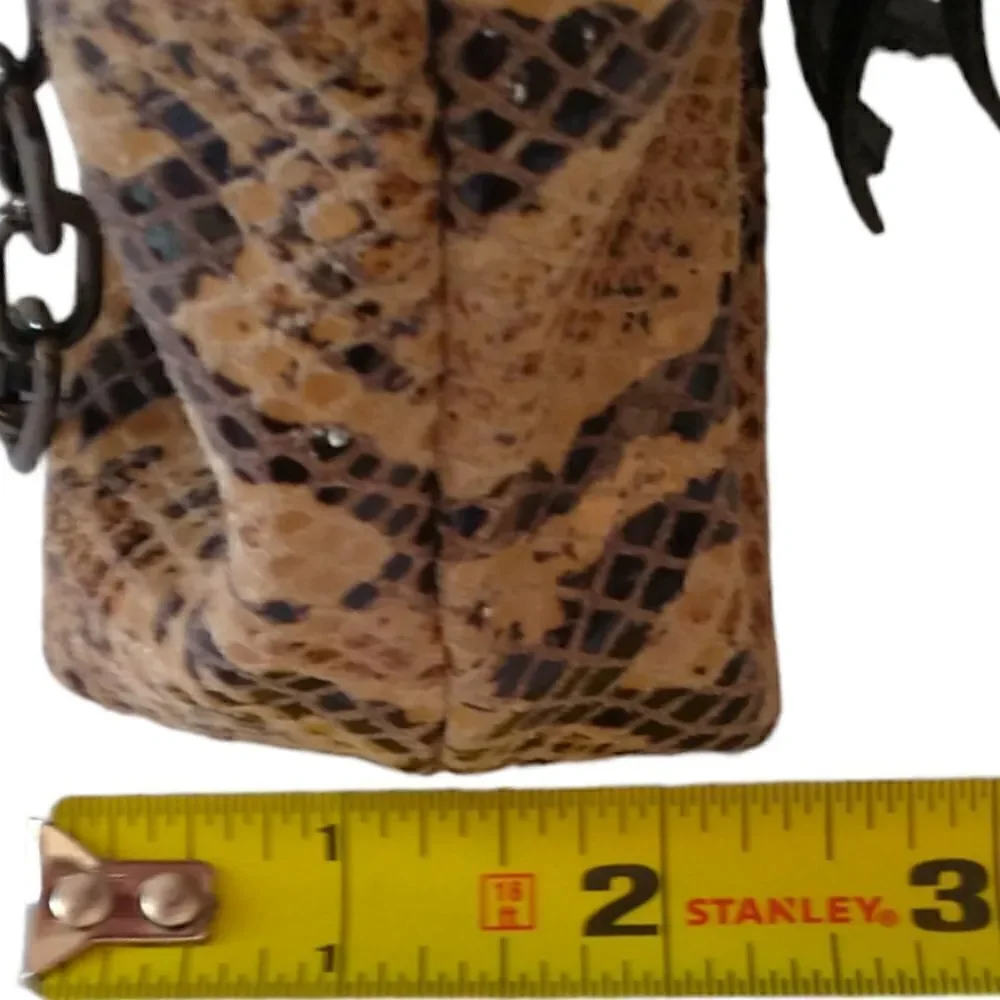 Y2K Animal Print Shoulder Bag Handbag Purse Italy Chain Fringe Leather Biker - Picture 3 of 16